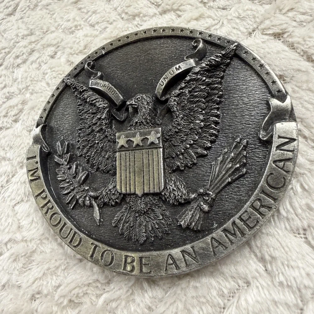 Vintage Belt Buckle USA Patriotic Eagle flag 2.5x3 